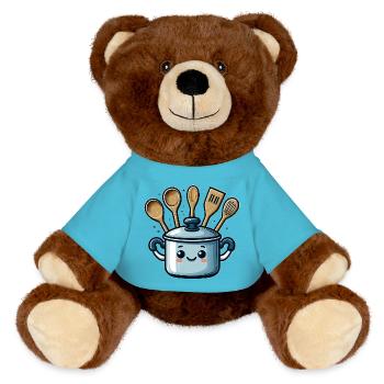 Kochtopf Topf mit Gesicht - MiniFeet® RecycelBär® Braun - Atollblau - Vorne