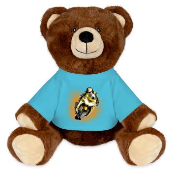 Racer jaune sur moto - Nounours RecycelBär® marron - bleu outremer - Devant