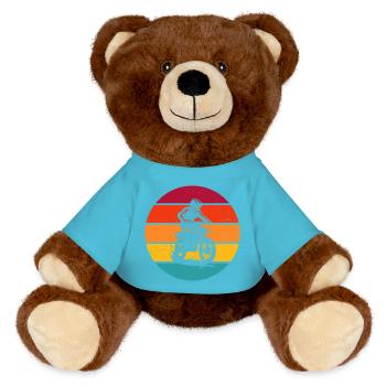 Characterful motocross design - MiniFeet® RecycelBär® Teddy Bear Brown - atoll blue - Front