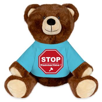 Stop Hammertime - MiniFeet® RecycelBär® Teddy Bear Brown - atoll blue - Front