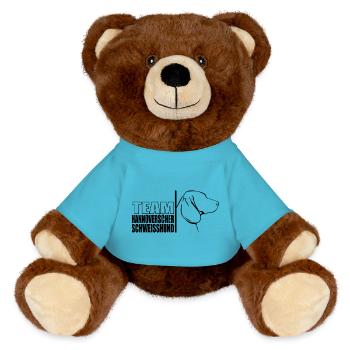 TEAM Hannoverscher Schweisshund Hunde Wilsigns - MiniFeet® RecycelBär® Braun - Atollblau - Vorne
