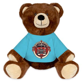 Feuerwehrauto / Hilfe / Einsatz / Löschen / Brand - MiniFeet® RecycelBär® Braun - Atollblau - Vorne
