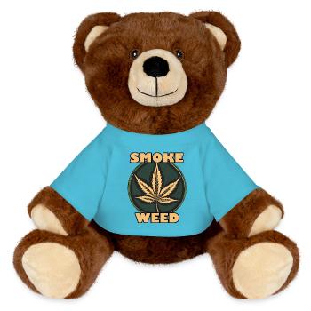 Weed / Cannabis / Weed / Smoking / Joint / Hash - MiniFeet® RecycelBär® Teddy Bear Brown - atoll blue - Front