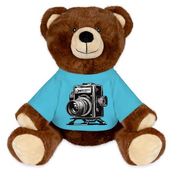 Kamera / Fotoapperat / Foto / Bild / Aufnahme - MiniFeet® RecycelBär® Braun - Atollblau - Vorne