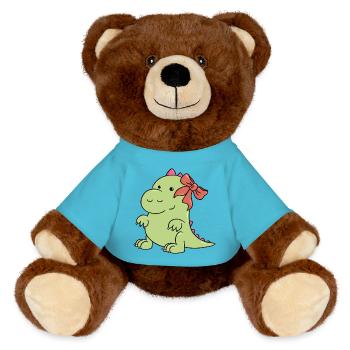 a little dinosaur at Christmas - MiniFeet® RecycelBär® Teddy Bear Brown - atoll blue - Front