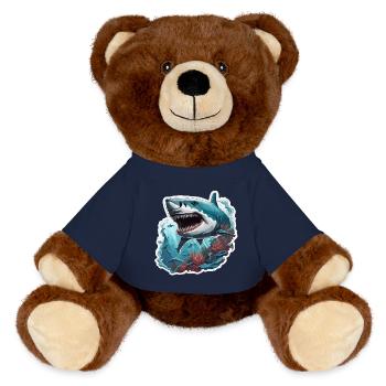 Requin / Faune / Sous-marin / Mer / Océan - Nounours RecycelBär® marron - bleu marine - Devant