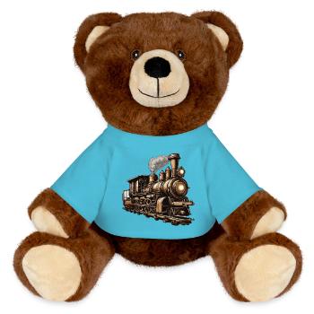 Zug / Lokomotive / Dampflok / Eisenbahn / Lock - MiniFeet® RecycelBär® Braun - Atollblau - Vorne