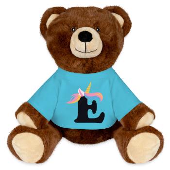 Unicorn Letter Rainbow Style "E" | be unique - MiniFeet® RecycelBär® Teddy Bear Brown - atoll blue - Front