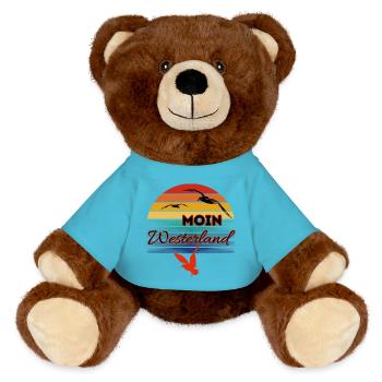 Moin Westerland mit Möwe im Retro Style-Westerland - MiniFeet® RecycelBär® Braun - Atollblau - Vorne
