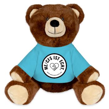 ME/CFS IST ECHT 🤍 rund - weiß - MiniFeet® RecycelBär® Braun - Atollblau - Vorne