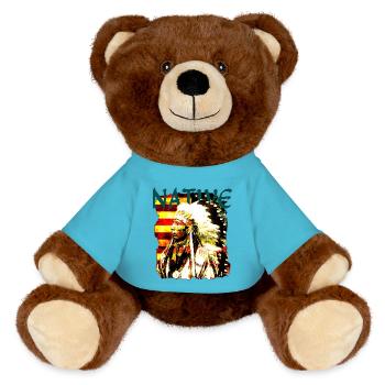 Chef autochtone sur le drapeau des États-Unis - Nounours RecycelBär® marron - bleu outremer - Devant
