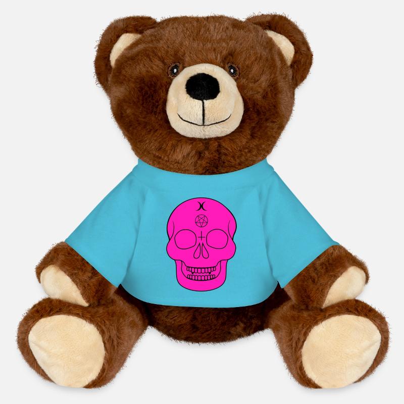 Crâne rose avec des symboles occultes - Nounours RecycelBär® marron - bleu outremer