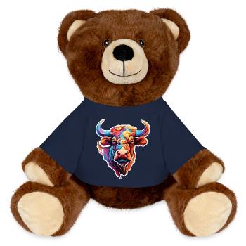 Stier / Bulle / Tier / Hörner / Stierkampf - MiniFeet® RecycelBär® Braun - French Navy - Vorne