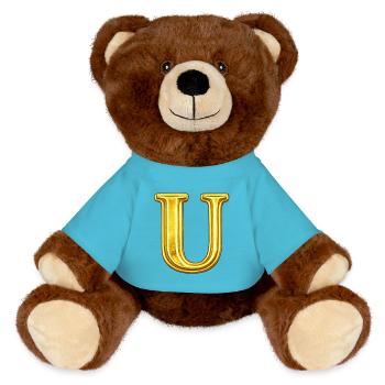 Golden U Monogram - MiniFeet® RecycelBär® Teddy Bear Brown - atoll blue - Front