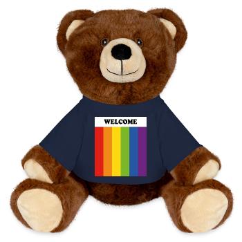 LGBT welcome - safe space - gay ally - MiniFeet® RecycelBär® Teddy Bear Brown - french navy - Front