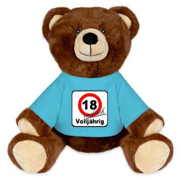 18. Geburtstag ,Volljährig , Geburtstag (25) - MiniFeet® RecycelBär® Braun - Atollblau - Vorne