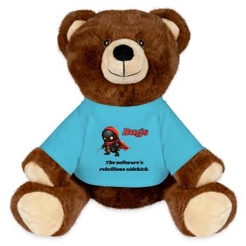 Bugs - The software's rebellious sidekick. - MiniFeet® RecycelBär® Teddy Bear Brown - atoll blue - Front