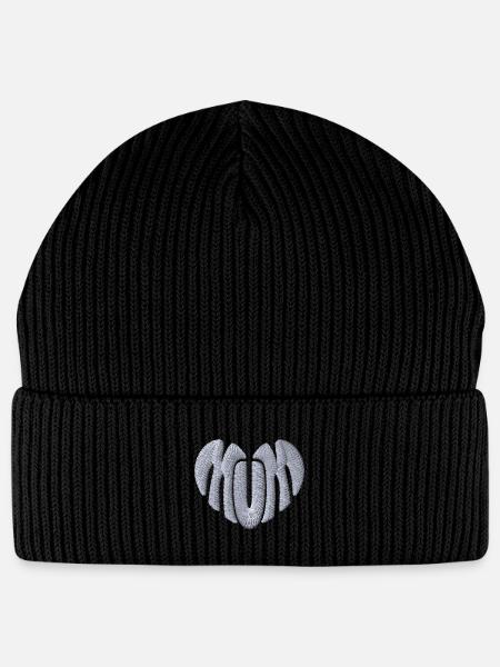 Mum Herzweiß bestickt - Stanley/Stella Unisex Bio FISHERMAN BEANIE - Schwarz