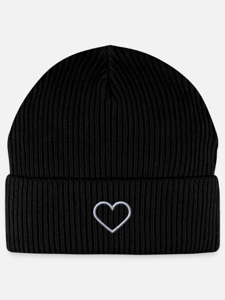Herz weiß - Stanley/Stella Unisex Bio FISHERMAN BEANIE - Schwarz