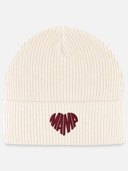 Mama Herz rot bestickt - Stanley/Stella Unisex Bio FISHERMAN BEANIE - Natur