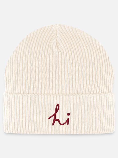 Schriftzug Hi bestickt - Stanley/Stella Unisex Bio FISHERMAN BEANIE - Natur