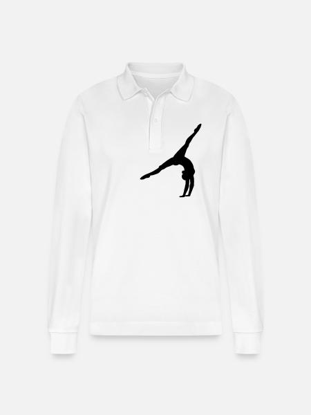 Wheelstroke Handstand Ballerina Design Gift - Stanley/Stella Organic Unisex Long-Sleeved Polo Shirt Prepster - white