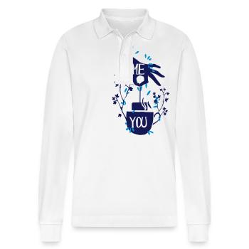 ME YOU TEA, Teabags, Tea, Tea, Teapot - Stanley/Stella Organic Unisex Long-Sleeved Polo Shirt Prepster - white - Front - Anna (173cm) & Nico (186cm)
