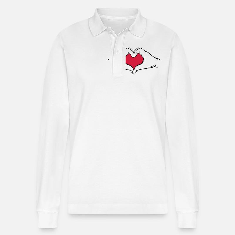 Hände in Herzform - Stanley/Stella Unisex Bio-Langarm-Poloshirt Prepster - Weiß