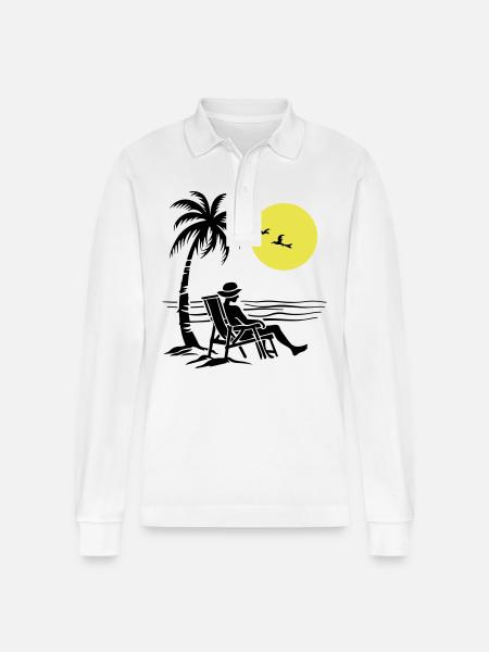 Summer Beach Holidays - Stanley/Stella Organic Unisex Long-Sleeved Polo Shirt Prepster - white