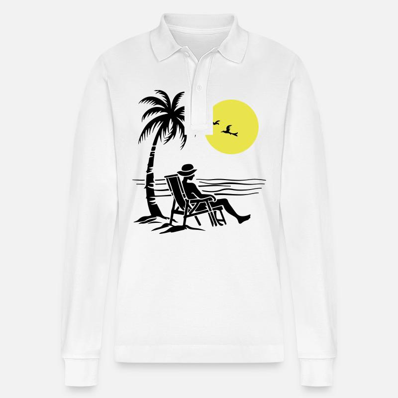 Sommer Strand Urlaub - Stanley/Stella Unisex Bio-Langarm-Poloshirt Prepster - Weiß