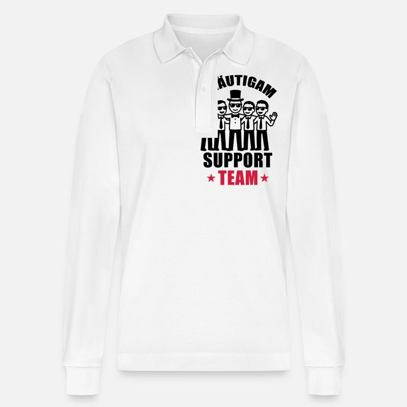 Bräutigam Support Team Hochzeit - Stanley/Stella Unisex Bio-Langarm-Poloshirt Prepster - Weiß