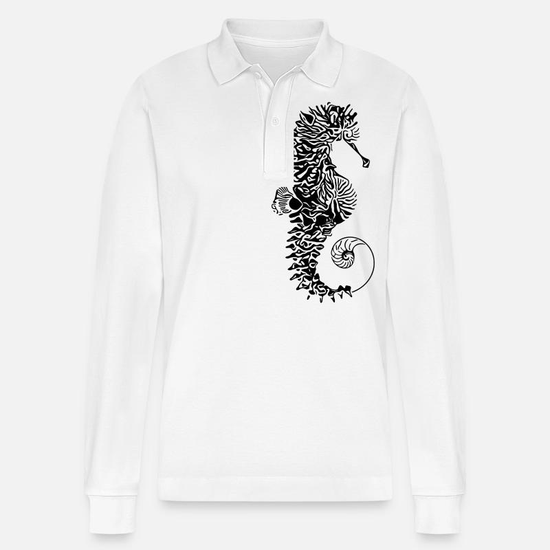 Seepferd - Stanley/Stella Unisex Bio-Langarm-Poloshirt Prepster - Weiß