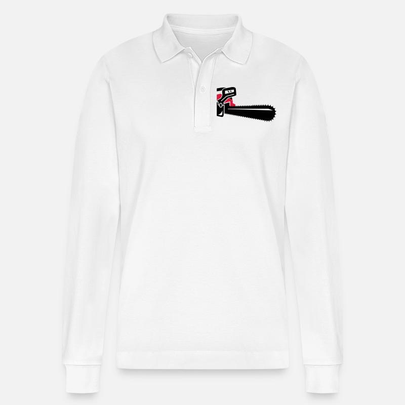 Kettensäge - Stanley/Stella Unisex Bio-Langarm-Poloshirt Prepster - Weiß