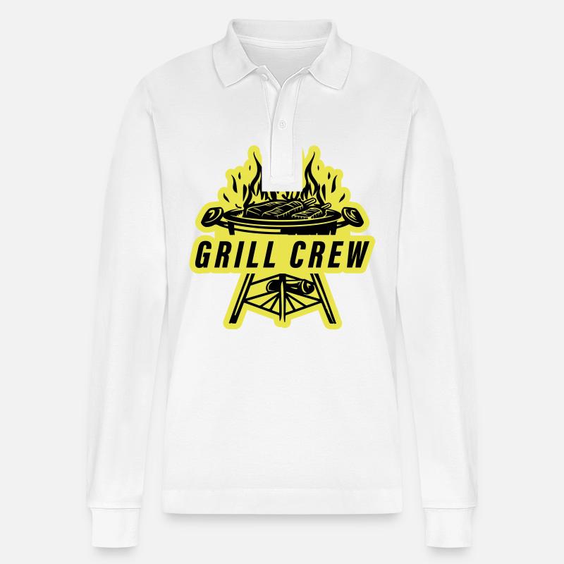 Grill Crew Grillen - Stanley/Stella Unisex Bio-Langarm-Poloshirt Prepster - Weiß
