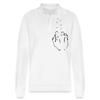 Mittelfinger - Stanley/Stella Unisex Bio-Langarm-Poloshirt Prepster - Weiß - Vorne - Anna (173cm) & Nico (186cm)