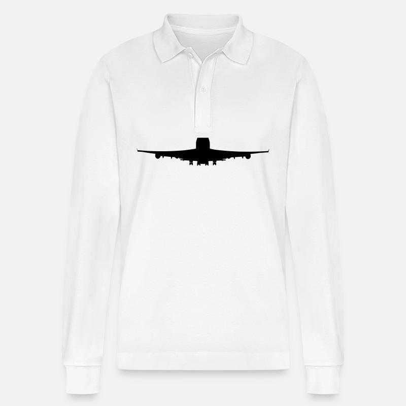 Flugzeug - Stanley/Stella Unisex Bio-Langarm-Poloshirt Prepster - Weiß