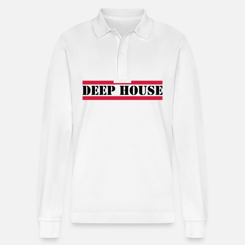 Deep House mit roten Linien - Stanley/Stella Unisex Bio-Langarm-Poloshirt Prepster - Weiß