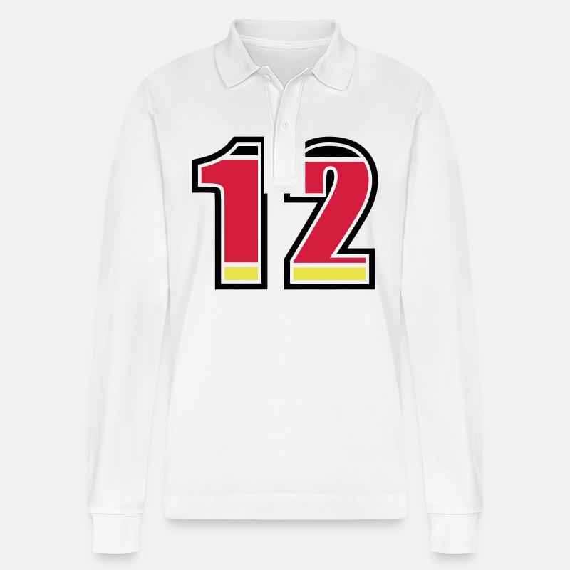 12 Nummer Deutschland Trikot - Stanley/Stella Unisex Bio-Langarm-Poloshirt Prepster - Weiß