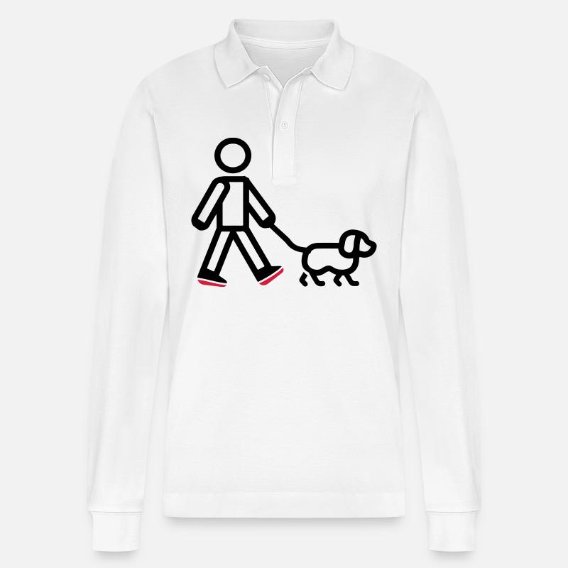 Gassi Gehen Hund - Stanley/Stella Unisex Bio-Langarm-Poloshirt Prepster - Weiß
