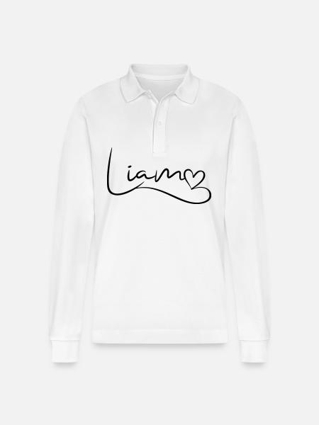 Liam Name Vorname Herzdekor - Stanley/Stella Unisex Bio-Langarm-Poloshirt Prepster - Weiß