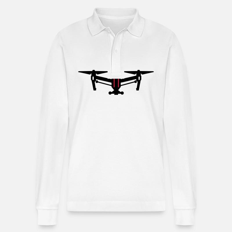 Symbole d’icône de drone - Polo à manches longues bio PREPSTER Stanley/Stella Unisexe - blanc