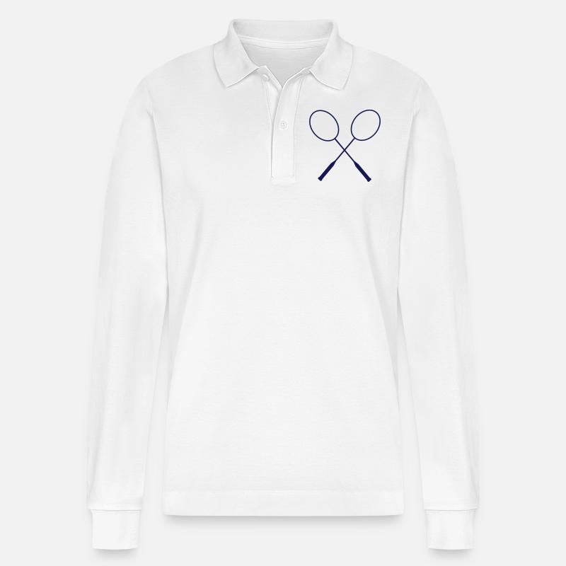 badminton_front - Stanley/Stella Unisex Bio-Langarm-Poloshirt Prepster - Weiß
