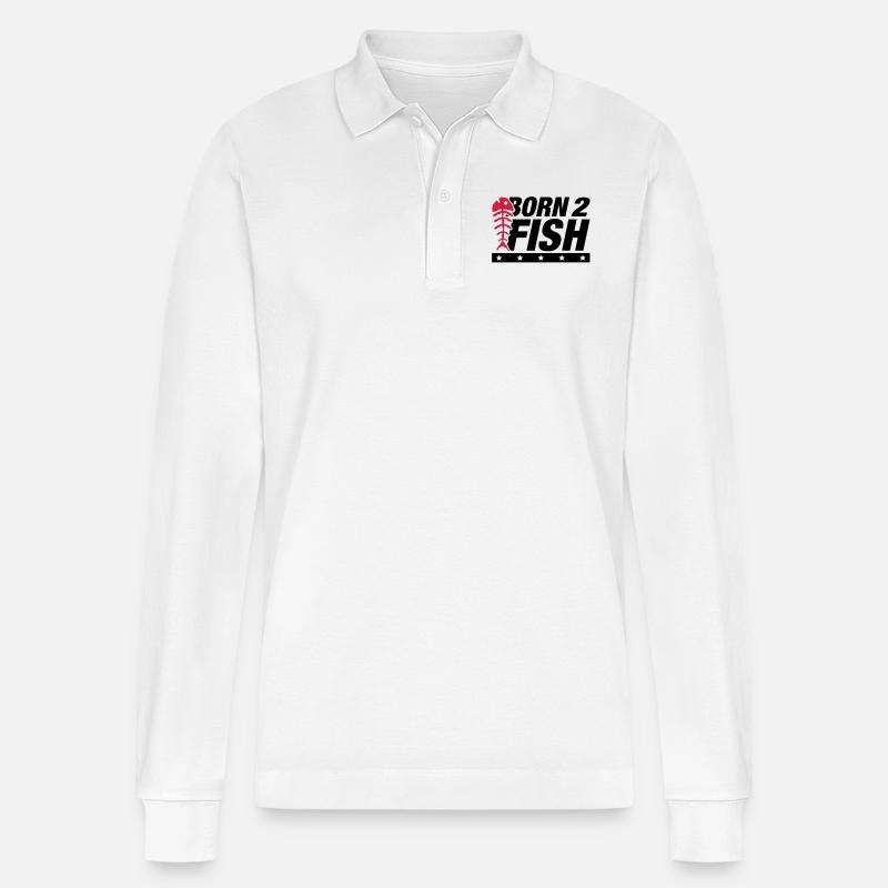born_2_fish_wo2 - Stanley/Stella Unisex Bio-Langarm-Poloshirt Prepster - Weiß