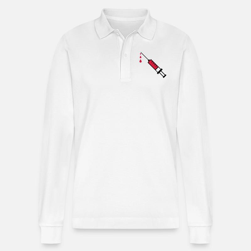 Spritze Blut - Stanley/Stella Unisex Bio-Langarm-Poloshirt Prepster - Weiß
