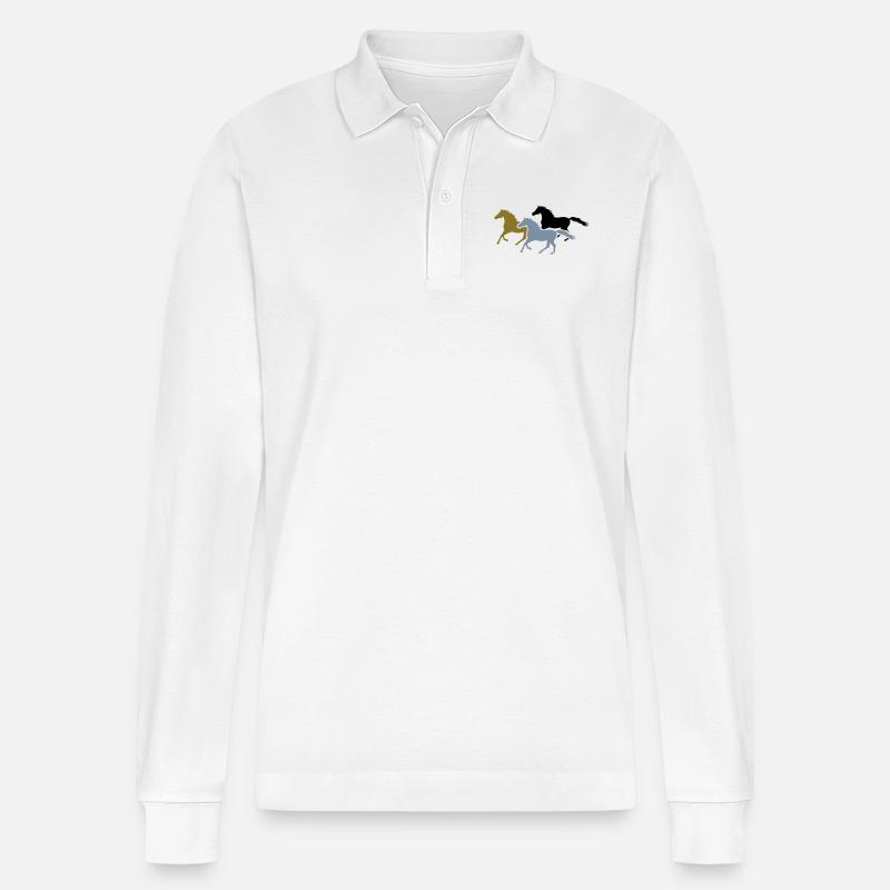 Herd of Galloping Horses - Stanley/Stella Unisex Bio-Langarm-Poloshirt Prepster - Weiß