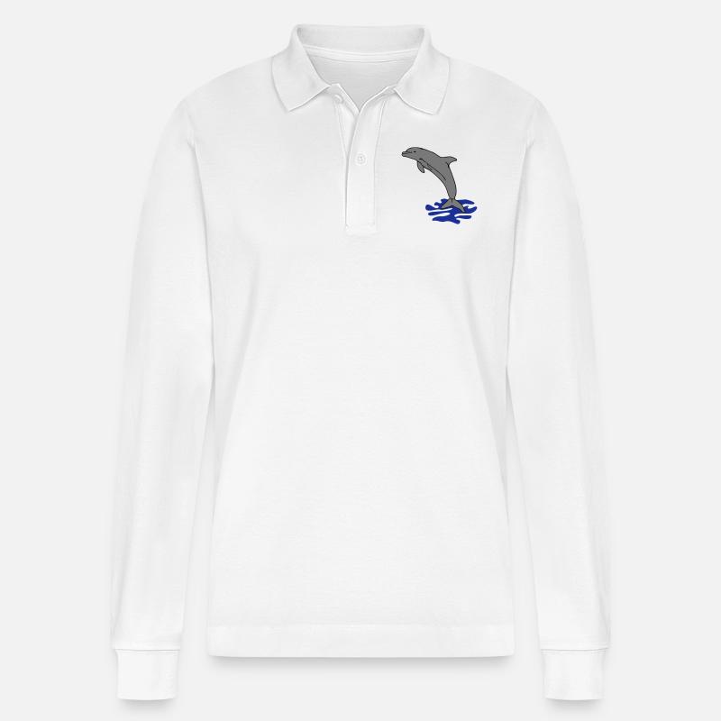 springender Delphin Delfin jumping dolphin - Stanley/Stella Unisex Bio-Langarm-Poloshirt Prepster - Weiß