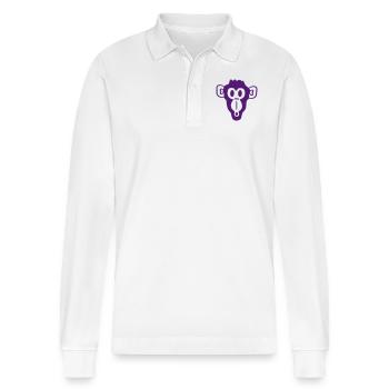 Verwunderter Neugieriger Affe Kopf Schreck Gesicht - Stanley/Stella Unisex Bio-Langarm-Poloshirt Prepster - Weiß - Vorne - Anna (173cm) & Nico (186cm)