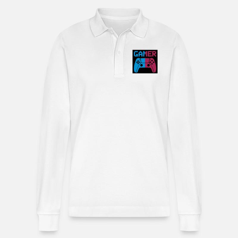 gamer controller - Stanley/Stella Unisex Bio-Langarm-Poloshirt Prepster - Weiß