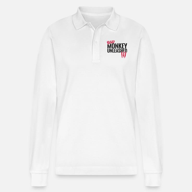 Wild monkey unleashed - Stanley/Stella Organic Unisex Long-Sleeved Polo Shirt Prepster - white