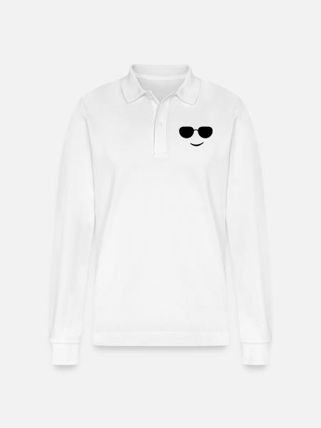 sunglasses smile black - Stanley/Stella Organic Unisex Long-Sleeved Polo Shirt Prepster - white